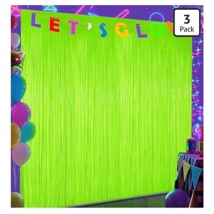 Glow in The Dark Party Supplies,3 Pack, Fringe Foil Tinsel. 9.9x 6.6 ft.SEALED